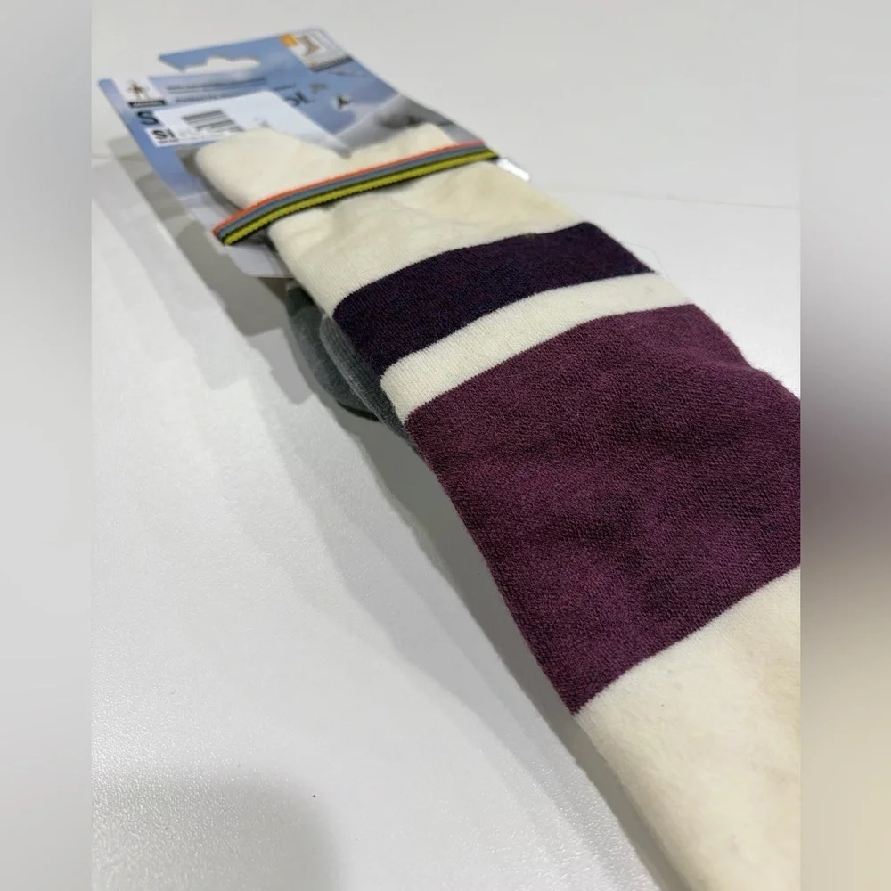 Smartwool Women's Large Snowboard OTC Socks Targeted Cushion White Purple NWT